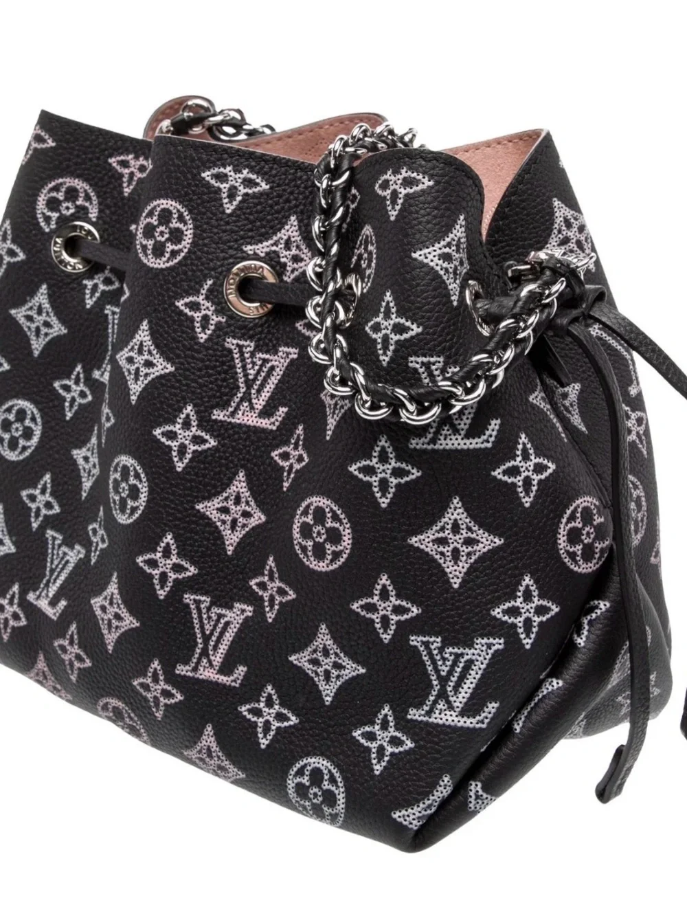 Louis Vuitton black and pink perforated Monogram Mahina leather Bella bucket bag - Picture 2 of 10